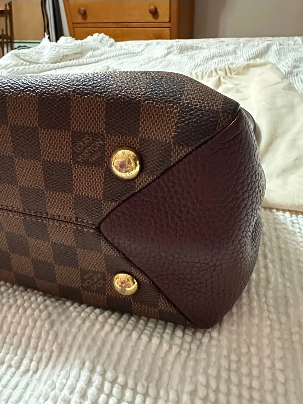 Louis Vuitton Damier Ebene Satchel with Dark Brown and Burgundy Trim